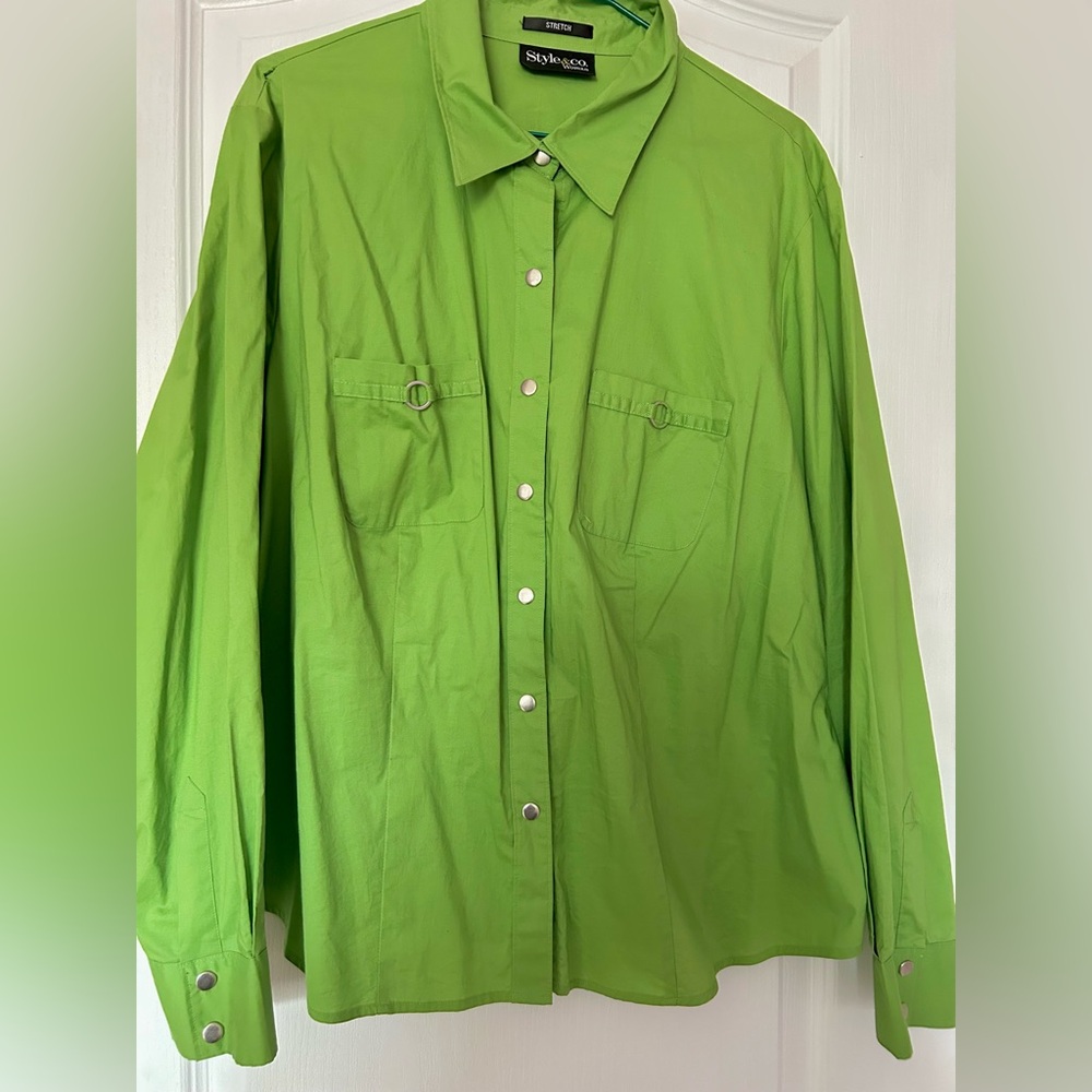 Style & Co. Bright Green Button-Up Shirt Sz XL
